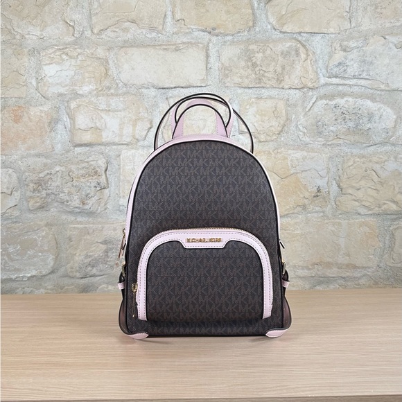 Michael Kors Jaycee signature medium backpack&wallet brown powder blush NWT - Picture 6 of 16